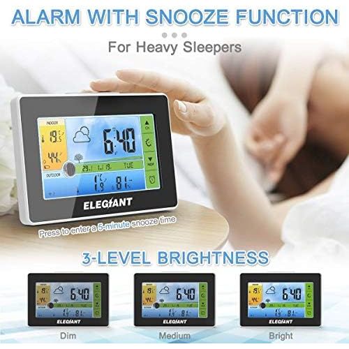  [아마존 핫딜] [아마존핫딜] Wetterstation mit Funk Aussensensor, ELEGIANT Digitaler Thermometer-Hygrometer fuer Innen Aussen, Mondphasen, Wettervorhersage, Alarm/Snooze, 3 Aussenkanale, Farbdisplay, Touchscreen