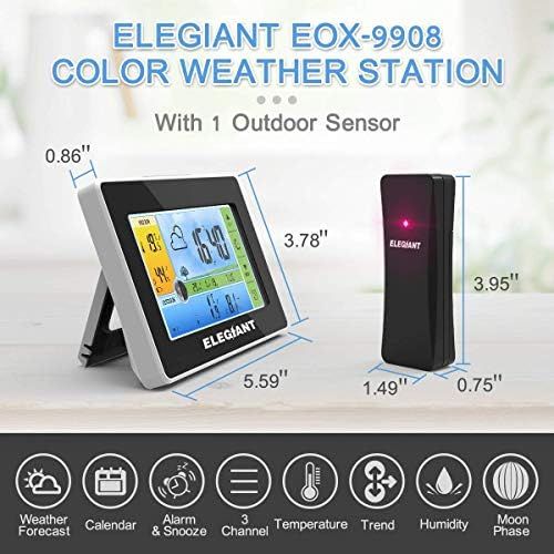  [아마존 핫딜] [아마존핫딜] Wetterstation mit Funk Aussensensor, ELEGIANT Digitaler Thermometer-Hygrometer fuer Innen Aussen, Mondphasen, Wettervorhersage, Alarm/Snooze, 3 Aussenkanale, Farbdisplay, Touchscreen