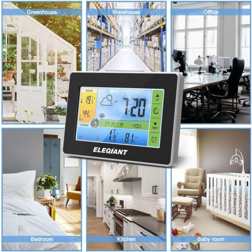  [아마존 핫딜] [아마존핫딜] Wetterstation mit Funk Aussensensor, ELEGIANT Digitaler Thermometer-Hygrometer fuer Innen Aussen, Mondphasen, Wettervorhersage, Alarm/Snooze, 3 Aussenkanale, Farbdisplay, Touchscreen