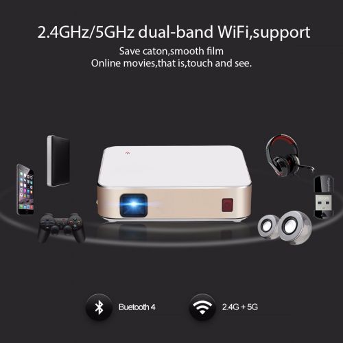  Mini Projector,ELEGIANT 1080P Pocket Projector 2000 lumens HD Android 4.4 with WIFI connection portable projector Intelligent Wireless Mobile Phone Projector for Home Outdoor Backy