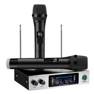 UHF Wireless Microphone System, ELEGIANT Dual Channel Handheld HiFi Wireless Microphones Karaoke Receiver Metal Professional Singing Machine for Speech Conference Outdoor KTV