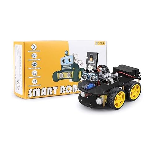  ELEGOO UNO R3 Smart Robot Car Kit V4 for Arduino, Line Tracking Module, Ultrasonic Sensor, STEM Toys for Boys, Girls, Science/Coding/Building/Electronic Kit, Gifts for Kids, Teens, Adults, Cool Gadget