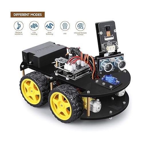  ELEGOO UNO R3 Smart Robot Car Kit V4 for Arduino, Line Tracking Module, Ultrasonic Sensor, STEM Toys for Boys, Girls, Science/Coding/Building/Electronic Kit, Gifts for Kids, Teens, Adults, Cool Gadget