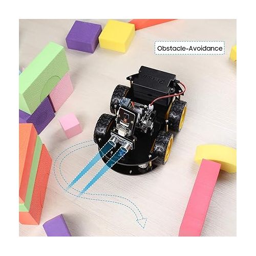  ELEGOO UNO R3 Smart Robot Car Kit V4 for Arduino, Line Tracking Module, Ultrasonic Sensor, STEM Toys for Boys, Girls, Science/Coding/Building/Electronic Kit, Gifts for Kids, Teens, Adults, Cool Gadget