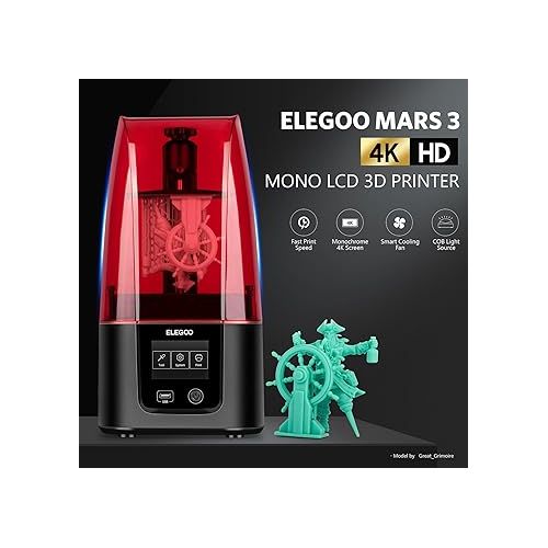  ELEGOO Mars 3 MSLA Resin 3D Printer with 6.66“ 4K Monochrome LCD and Ultra-high Printing Accuracy, Print Size 5.62