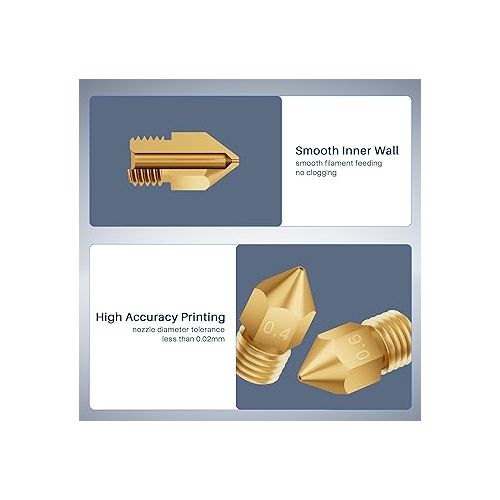  ELEGOO 26pcs MK8 Nozzles Multi Size, 3D Printer Brass Hotend Nozzles 0.2mm/0.3mm/0.4mm/0.5mm/0.6mm/0.8mm/1.0mm with DIY Tools Compatible with Neptune 3 Series and More