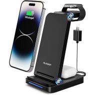 ELEGRP Wireless Charging Station for Apple/Samsung/Android, 3 in 1 Travel Fast Wireless Charger for iPhone 15/14/13/12/11/Pro/Max/SE/8, Samsung S23/S22/S21/S20/Note 20, Apple Watch, AirPods