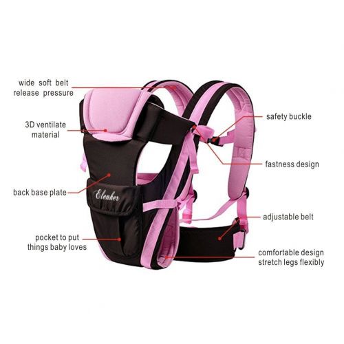  ELENKER Adjustable 4 Positions Carrier 3D Backpack Pouch Bag Wrap Soft Structured Ergonomic Sling Front Back Newborn Baby Infant Pink