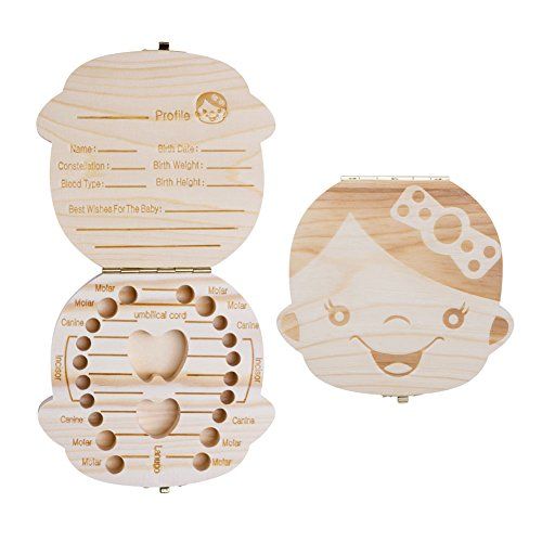  [아마존베스트]ELENKER Baby Teeth Box Save Wooden Boxes Deciduous Souvenir Box, Child Keepsake Holder Organizer (Girl)-Perfect Gift for Couples