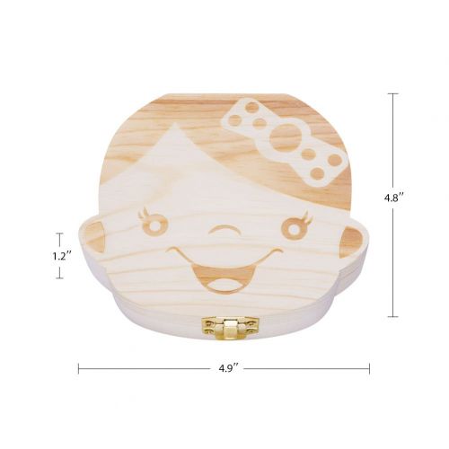  [아마존베스트]ELENKER Baby Teeth Box Save Wooden Boxes Deciduous Souvenir Box, Child Keepsake Holder Organizer (Girl)-Perfect Gift for Couples