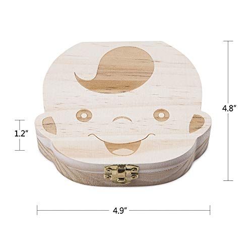  [아마존베스트]ELENKER Baby Teeth Box Save Wooden Boxes Deciduous Souvenir Box, Child Keepsake Holder...