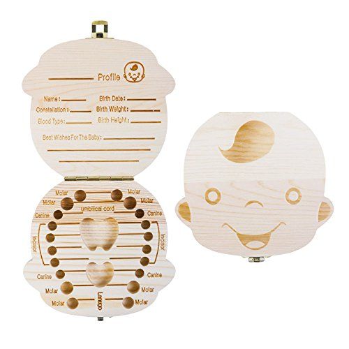  [아마존베스트]ELENKER Baby Teeth Box Save Wooden Boxes Deciduous Souvenir Box, Child Keepsake Holder...