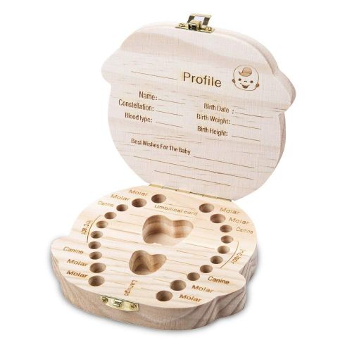  [아마존베스트]ELENKER Baby Teeth Box Save Wooden Boxes Deciduous Souvenir Box, Child Keepsake Holder...