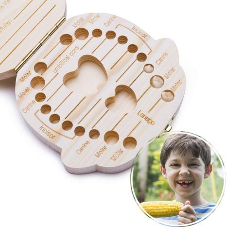  [아마존베스트]ELENKER Baby Teeth Box Save Wooden Boxes Deciduous Souvenir Box, Child Keepsake Holder...