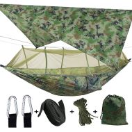 ELEOPTION Portable Camping Hammock Set All-Inclusive, Double Outdoor Hammock with Mosquito Bug Net, Tarp Cover, Tree Straps, Storage Bag