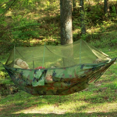  ELEOPTION Portable Camping Hammock Set All-Inclusive, Double Outdoor Hammock with Mosquito Bug Net, Tarp Cover, Tree Straps, Storage Bag