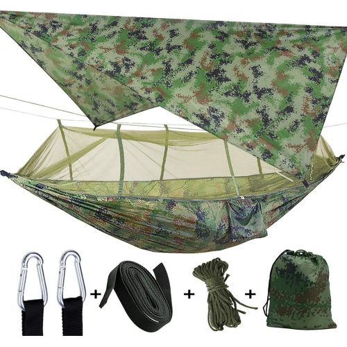  ELEOPTION Portable Camping Hammock Set All-Inclusive, Double Outdoor Hammock with Mosquito Bug Net, Tarp Cover, Tree Straps, Storage Bag