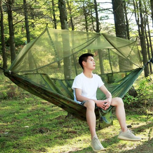  ELEOPTION Portable Camping Hammock Set All-Inclusive, Double Outdoor Hammock with Mosquito Bug Net, Tarp Cover, Tree Straps, Storage Bag