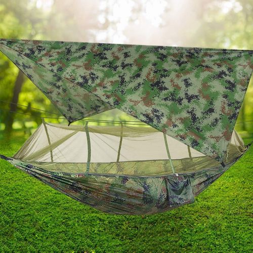  ELEOPTION Portable Camping Hammock Set All-Inclusive, Double Outdoor Hammock with Mosquito Bug Net, Tarp Cover, Tree Straps, Storage Bag