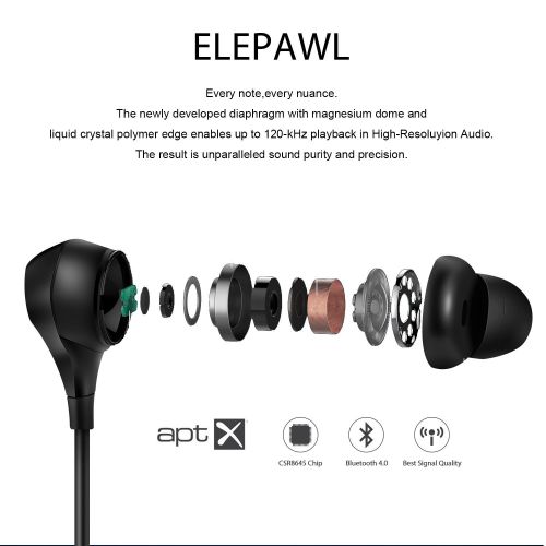  ELEPAWL Active Noise Cancelling Bluetooth Earbuds, Elepawl EP9 Wireless Headphones In Ear Sport Headset with Mic 6 Hours Playtime Volume Control for iPad iPhone Samsung PC Laptop Tablet Sm