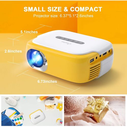  Mini Projector, ELEPHAS Portable LED Full Color Video Projector for Cartoon, TV Movie, Kids Gift, Party Game, Pico Movie Projector for Home Theater with HDMI USB TV AV Interfaces a