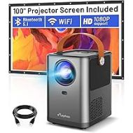 ELEPHAS [2022 Upgraded] Mini WiFi Bluetooth Projector, ELLEPHAS 1080P Full HD Supported Movie Projector, Home Theater Projector with 100 Projector Screen & Zoom, Compatible with Android/iO