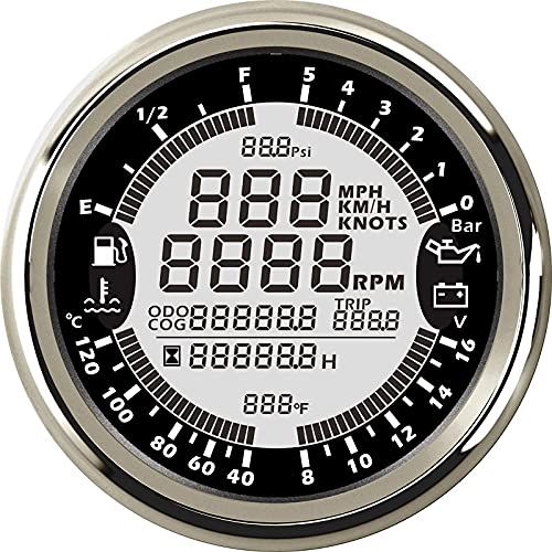  [아마존베스트]Eling Multifunctional GPS Tachometer Hour Counter Water Temperature Fuel Level Oil Pressure Voltmeter 12V 85mm with Backlight