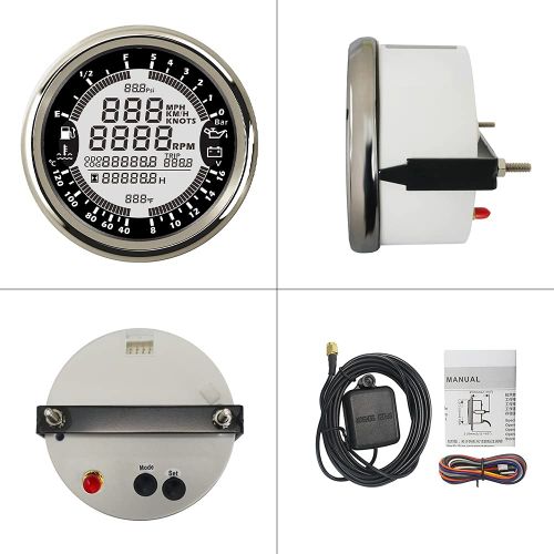  [아마존베스트]Eling Multifunctional GPS Tachometer Hour Counter Water Temperature Fuel Level Oil Pressure Voltmeter 12V 85mm with Backlight