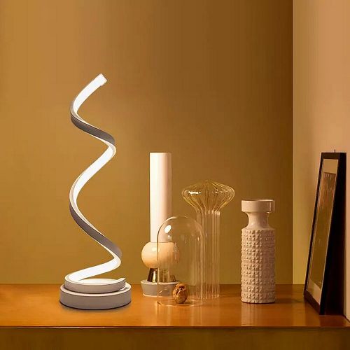  Modern Spiral LED Table Lamp - ELINKUME 12W Smart Dimmable Curved LED Desk Lamp, Contemporary Minimalist Design, Warm White Light, Creative Acrylic LED Modeling Lamp Perfect for Be