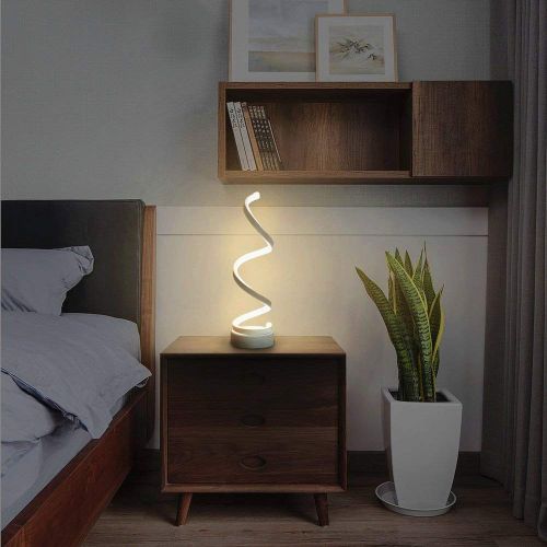  Modern Spiral LED Table Lamp - ELINKUME 12W Smart Dimmable Curved LED Desk Lamp, Contemporary Minimalist Design, Warm White Light, Creative Acrylic LED Modeling Lamp Perfect for Be