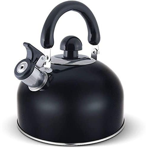  [아마존베스트]ELITRA HOME ELITRA Whistling Tea Kettle - Stainless Steel Tea Pot with Stay Cool Handle - 2.6 Quart / 2.5 Liter - (BLACK)