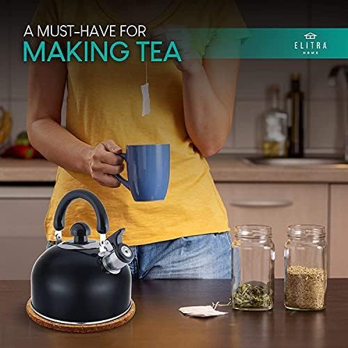  [아마존베스트]ELITRA HOME ELITRA Whistling Tea Kettle - Stainless Steel Tea Pot with Stay Cool Handle - 2.6 Quart / 2.5 Liter - (BLACK)