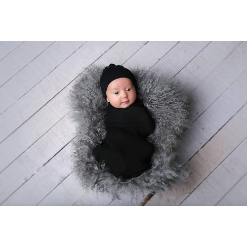  ELIVIA & CO. Swaddle Blanket & Hat Set 47 x 47 for Newborn, Infant, and Toddler - Baby Swaddle Wrap and Hat Receiving Baby Blanket Sleep Sack Swaddle Sack Baby Sleepwear - (Black)