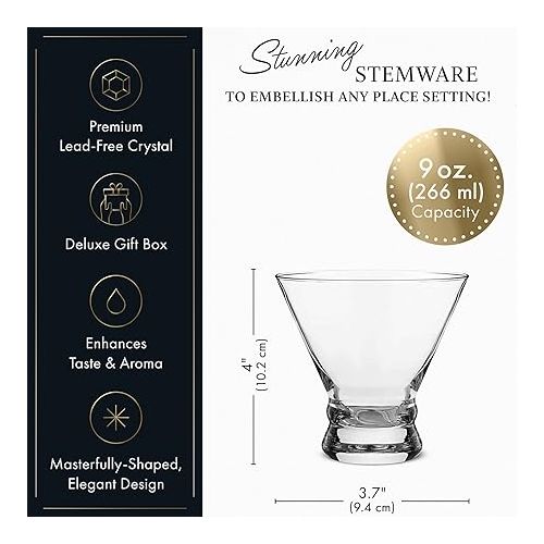  ELIXIR GLASSWARE Stemless Martini Glasses Set of 4-9 oz - Hand Blown Crystal Martini Glasses - Elegant Cocktail Glasses, Martini Glass Set of 4, Crystal Glasses, Housewarming Gifts for Women and Men