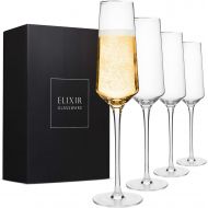 [아마존베스트]Elixir Glassware Classy Champagne Flutes - Hand Blown Crystal Champagne Glasses - Set of 4 Elegant Flutes, 100% Lead Free Premium Crystal - Gift for Wedding, Anniversary, Christmas - 8oz, Clear