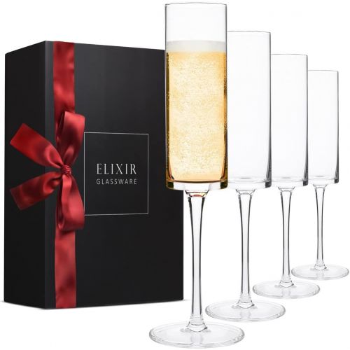  [아마존베스트]Elixir Glassware Champagne Flutes, Edge Champagne Glass Set of 4 - Modern & Elegant for Women, Men, Wedding, Anniversary, Christmas, Birthday - 6oz, Premium Crystal