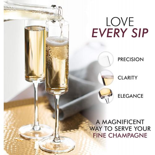  [아마존베스트]Elixir Glassware Champagne Flutes, Edge Champagne Glass Set of 4 - Modern & Elegant for Women, Men, Wedding, Anniversary, Christmas, Birthday - 6oz, Premium Crystal