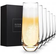 [아마존베스트]Elixir Glassware Stemless Champagne Flutes - Crystal Glass Flutes, Hand Blown - Set of 6 Stemless Mimosa Glasses, Premium Crystal - Gift for Bridal Shower, Wedding, Bachelorette Party - 8oz, Clear