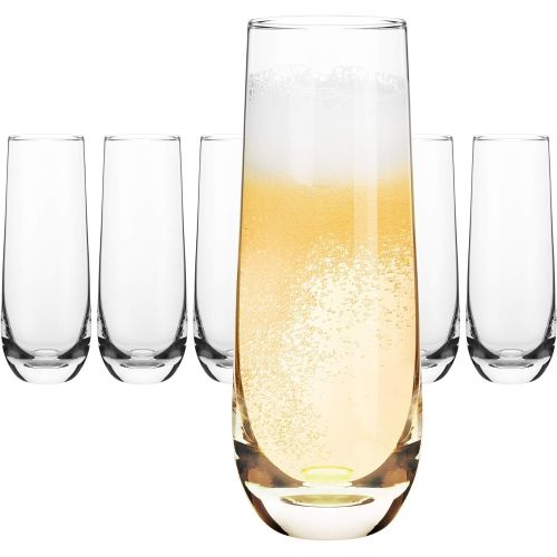  [아마존베스트]Elixir Glassware Stemless Champagne Flutes - Crystal Glass Flutes, Hand Blown - Set of 6 Stemless Mimosa Glasses, Premium Crystal - Gift for Bridal Shower, Wedding, Bachelorette Party - 8oz, Clear