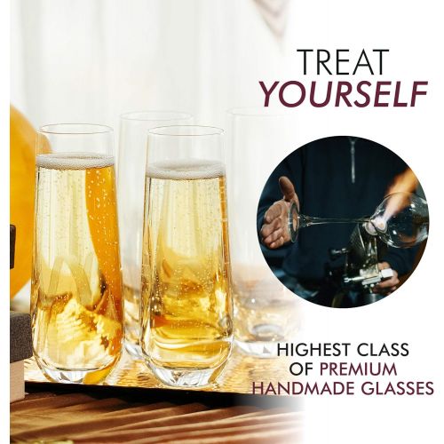  [아마존베스트]Elixir Glassware Stemless Champagne Flutes - Crystal Glass Flutes, Hand Blown - Set of 6 Stemless Mimosa Glasses, Premium Crystal - Gift for Bridal Shower, Wedding, Bachelorette Party - 8oz, Clear