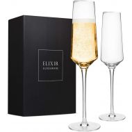 [아마존베스트]Elixir Glassware Classy Champagne Flutes - Hand Blown Crystal Champagne Glasses - Set of 2 Elegant Flutes, 100% Lead Free Premium Crystal  Gift for Wedding, Anniversary, Christmas  8oz, Clear