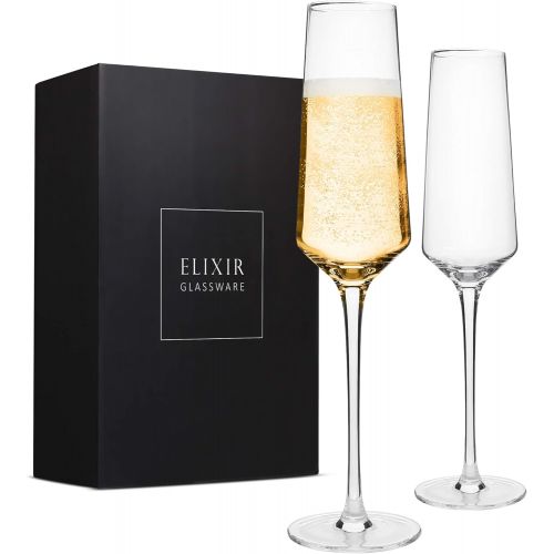  [아마존베스트]Elixir Glassware Classy Champagne Flutes - Hand Blown Crystal Champagne Glasses - Set of 2 Elegant Flutes, 100% Lead Free Premium Crystal  Gift for Wedding, Anniversary, Christmas  8oz, Clear