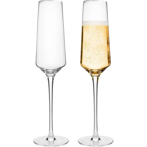  [아마존베스트]Elixir Glassware Classy Champagne Flutes - Hand Blown Crystal Champagne Glasses - Set of 2 Elegant Flutes, 100% Lead Free Premium Crystal  Gift for Wedding, Anniversary, Christmas  8oz, Clear