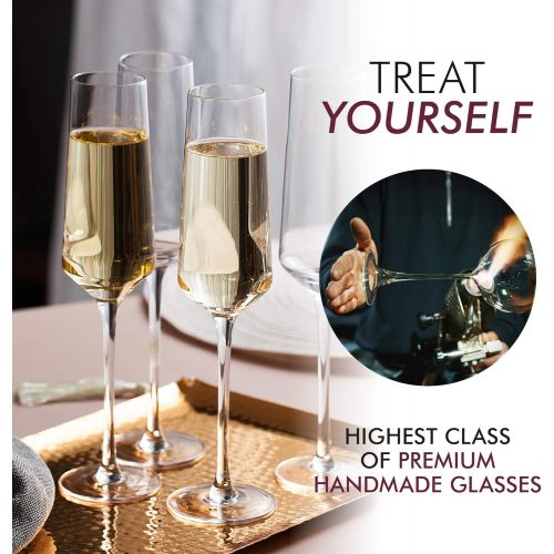  [아마존베스트]Elixir Glassware Classy Champagne Flutes - Hand Blown Crystal Champagne Glasses - Set of 2 Elegant Flutes, 100% Lead Free Premium Crystal  Gift for Wedding, Anniversary, Christmas  8oz, Clear