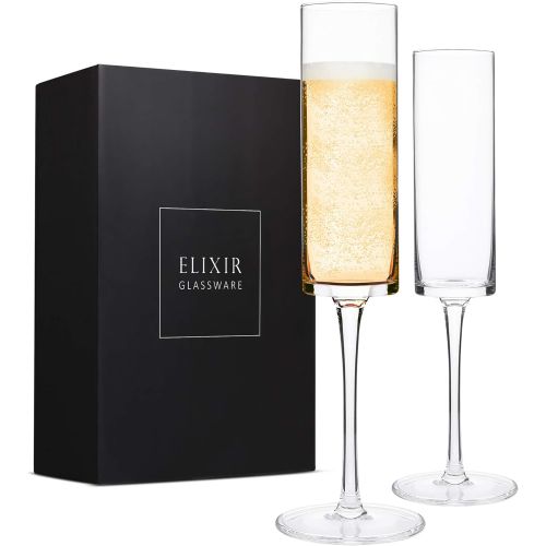  [아마존베스트]Elixir Glassware Champagne Flutes, Edge Champagne Glass Set of 2 - Modern & Elegant Gift for Women, Men, Wedding, Anniversary, Christmas, Birthday - 6oz, 100% Lead Free Crystal