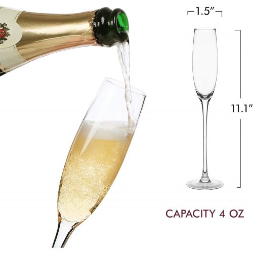  [아마존베스트]Elixir Glassware Crystal Champagne Flutes  Elegant Champagne Glasses, Hand Blown  Set of 4 Modern Champagne Flutes, 100% Lead Free Premium Crystal  Gift for Wedding, Anniversary, Christmas  5oz