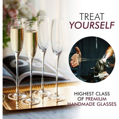 [아마존베스트]Elixir Glassware Crystal Champagne Flutes  Elegant Champagne Glasses, Hand Blown  Set of 4 Modern Champagne Flutes, 100% Lead Free Premium Crystal  Gift for Wedding, Anniversary, Christmas  5oz