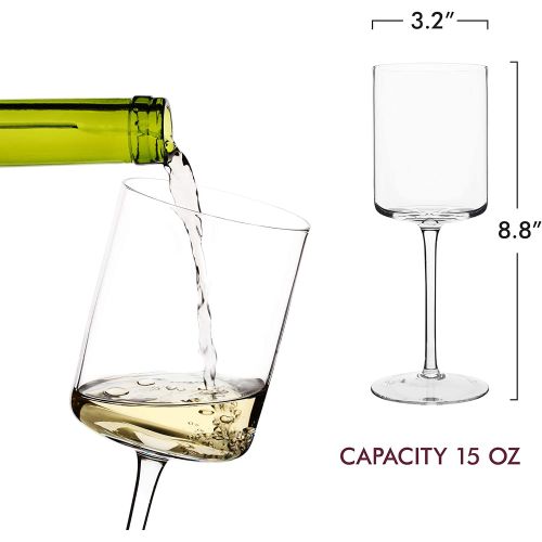  [아마존베스트]Elixir Glassware Edge Wine Glasses, Modern & Elegant Square Glass Set of 2, Large Red Wine or White Wine Glass - Unique Gift for Women, Men, Wedding, Anniversary - 14oz, 100% Lead Free Crystal