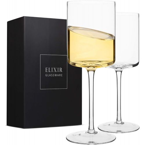  [아마존베스트]Elixir Glassware Edge Wine Glasses, Modern & Elegant Square Glass Set of 2, Large Red Wine or White Wine Glass - Unique Gift for Women, Men, Wedding, Anniversary - 14oz, 100% Lead Free Crystal