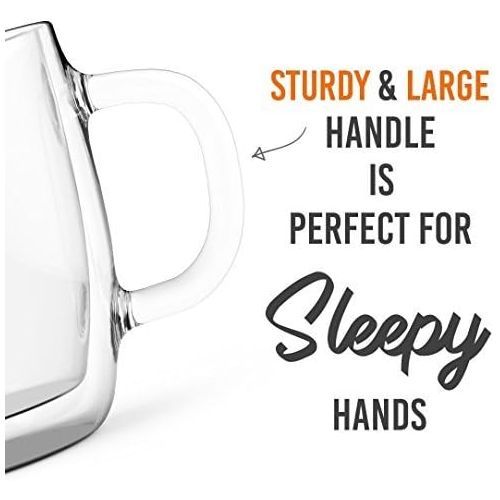  [아마존베스트]Large Coffee Mugs, Double Wall Glass Set of 2, 16 oz - Dishwasher & Microwave Safe - Clear, Unique & Insulated with Handle, By Elixir Glassware (16 oz)